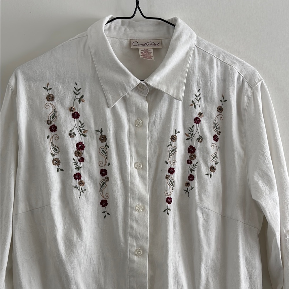 Vintage Floral Embroidered Button-Up Shirt